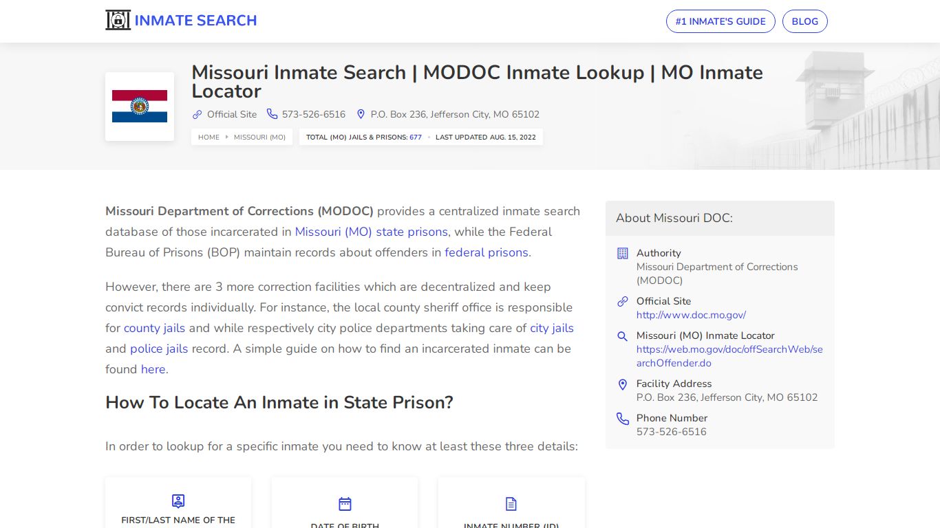 Missouri Inmate Search | MODOC Inmate Lookup | MO Inmate ...